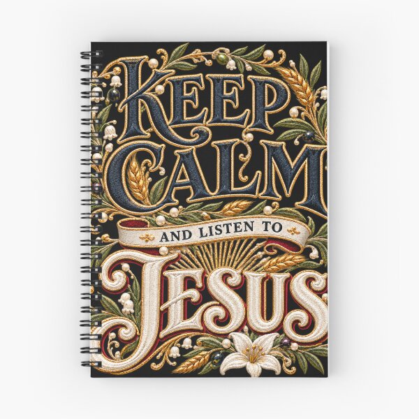 Item preview, Keep Calm and Listen to Jesus – Ornate Embroidered Christian Typography designed and sold by Emoji Emblems.