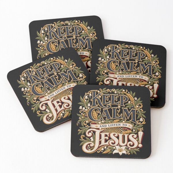 Item preview, Keep Calm and Listen to Jesus – Ornate Embroidered Christian Typography designed and sold by Emoji Emblems.