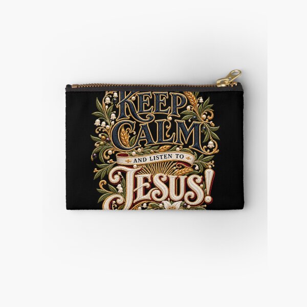 Item preview, Keep Calm and Listen to Jesus – Ornate Embroidered Christian Typography designed and sold by Emoji Emblems.