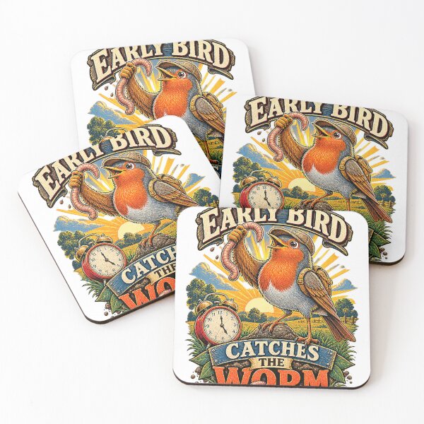 Item preview, The Early Bird Catches The Worm Funny Vintage Bird with Alarm Clock Graphic Tee Design designed and sold by Nubian Style.