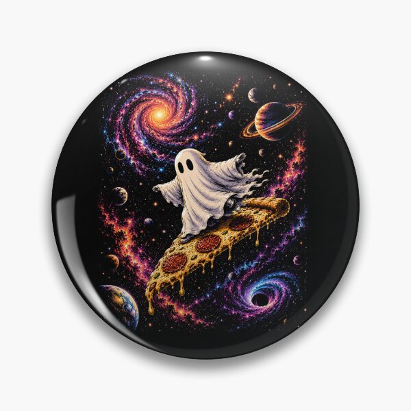 Item preview, Cute Ghost Astronaut Riding Pizza Through Space | Colorful Space Fantasy designed and sold by SOUFIANE1991.