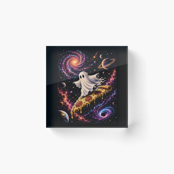 Item preview, Cute Ghost Astronaut Riding Pizza Through Space | Colorful Space Fantasy designed and sold by SOUFIANE1991.