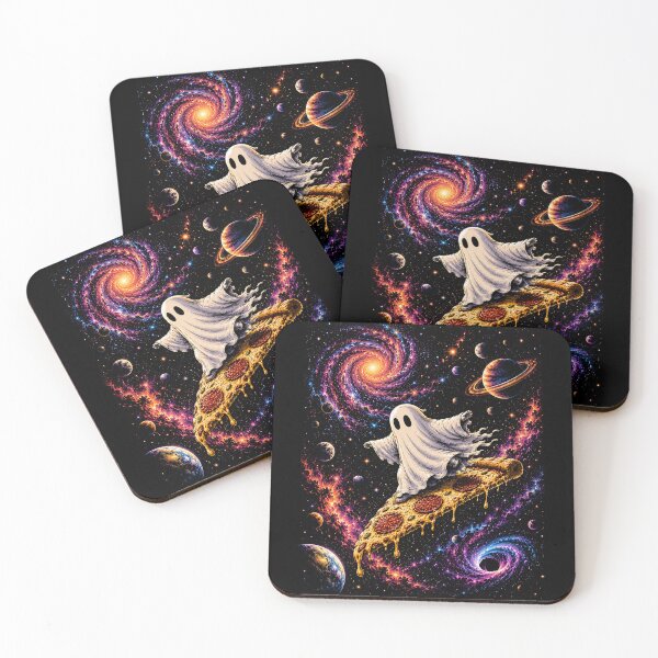 Item preview, Cute Ghost Astronaut Riding Pizza Through Space | Colorful Space Fantasy designed and sold by SOUFIANE1991.