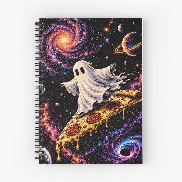 Item preview, Cute Ghost Astronaut Riding Pizza Through Space | Colorful Space Fantasy designed and sold by SOUFIANE1991.
