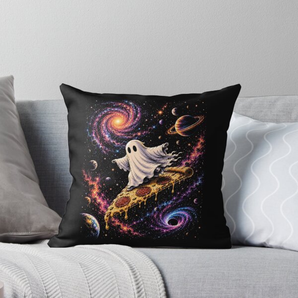 Item preview, Cute Ghost Astronaut Riding Pizza Through Space | Colorful Space Fantasy designed and sold by SOUFIANE1991.