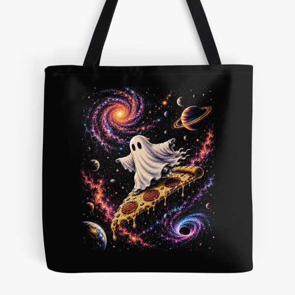 Item preview, Cute Ghost Astronaut Riding Pizza Through Space | Colorful Space Fantasy designed and sold by SOUFIANE1991.