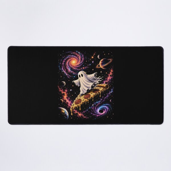 Item preview, Cute Ghost Astronaut Riding Pizza Through Space | Colorful Space Fantasy designed and sold by SOUFIANE1991.