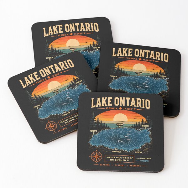 Item preview, Lake Ontario Depth Map Coordinates Oshawa Toronto Rochester Explore Respect Preserve Outdoor Fan Apparel designed and sold by Sendowart.