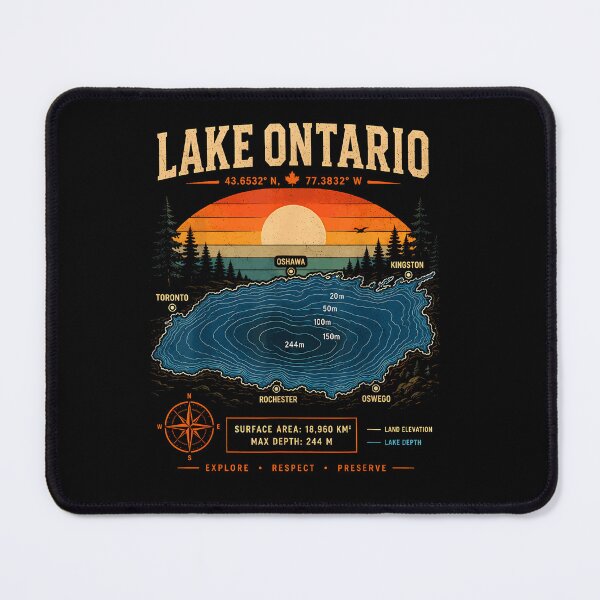 Item preview, Lake Ontario Depth Map Coordinates Oshawa Toronto Rochester Explore Respect Preserve Outdoor Fan Apparel designed and sold by Sendowart.