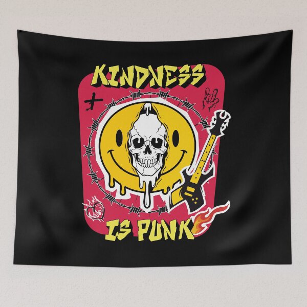 Artikelvorschau, Totenkopf-Smiley – Freundlichkeit ist Punk entworfen und verkauft von FemmePod.