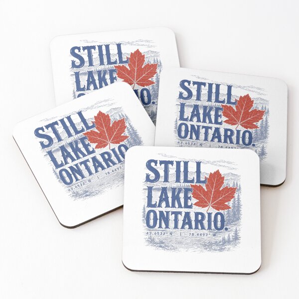 Item preview, Still Lake Ontario Red Maple Leaf Coordinates Mountain Scene Classic Text Fan Apparel designed and sold by Sendowart.