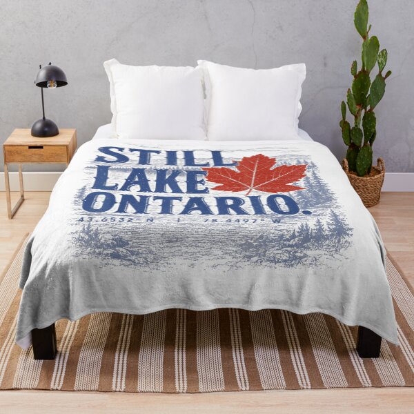 Item preview, Still Lake Ontario Red Maple Leaf Coordinates Mountain Scene Classic Text Fan Apparel designed and sold by Sendowart.