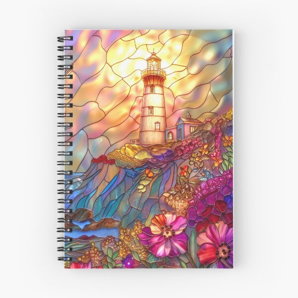Item preview, Lighthouse Stained Glass Sunset Art, Coastal Ocean Scene designed and sold by MargaretWiktor.