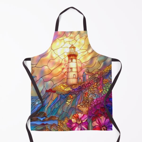 Item preview, Lighthouse Stained Glass Sunset Art, Coastal Ocean Scene designed and sold by MargaretWiktor.