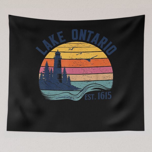 Item preview, Lake Ontario Est 1615 Retro Sunset Lighthouse Wave Birds Vintage Fan Apparel designed and sold by Sendowart.