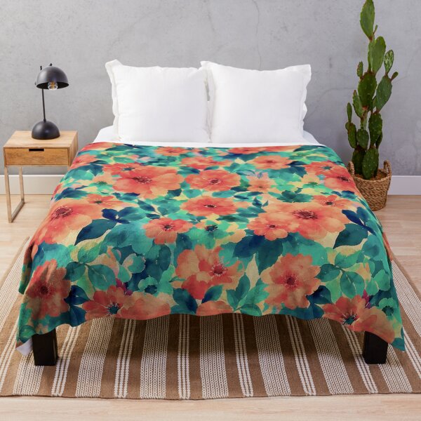 Item preview, Vibrant Coral and Teal Watercolor Floral Pattern designed and sold by zenjiinspired.