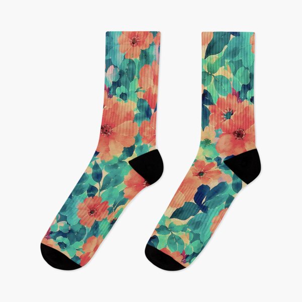 Item preview, Vibrant Coral and Teal Watercolor Floral Pattern designed and sold by zenjiinspired.