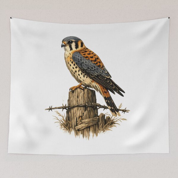 Item preview, An American kestrel perched on a rustic fence designed and sold by Daily Quirk.
