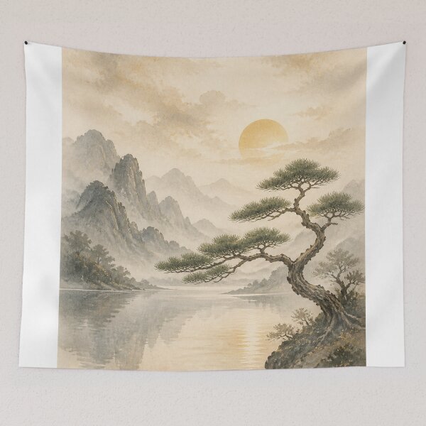 Item preview, Japanese Pine Wall Art Poster | Quiet Pine Tree Landscape, Japandi Zen Decor Print designed and sold by LuminaKage.