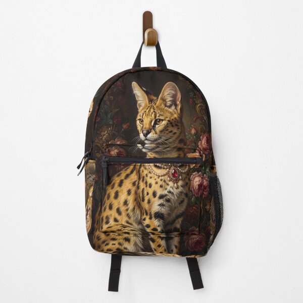 Item preview, Noble Serval Cat with Ruby Pearl Necklace designed and sold by Real Beast Art.