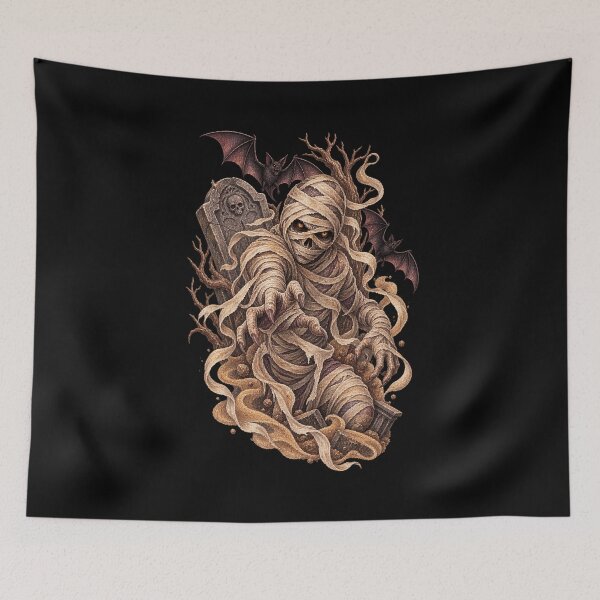 Item preview, Halloween Mummy with Bats Illustration designed and sold by mycute-stickers.