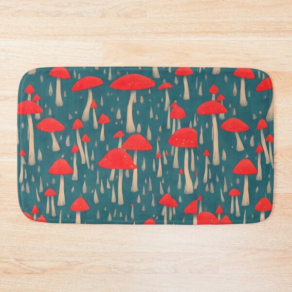 Item preview, Whimsical Red Mushroom Forest Pattern on Teal designed and sold by Elite Wall Art.