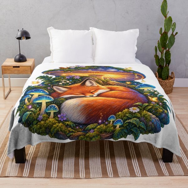 Item preview, Sleeping Fox Under Glowing Mushroom designed and sold by jgvisualarts.