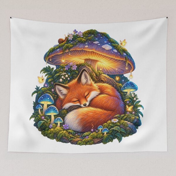 Item preview, Sleeping Fox Under Glowing Mushroom designed and sold by jgvisualarts.