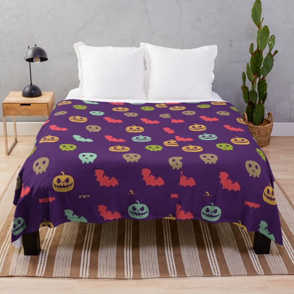 Item preview, Colorful Retro Halloween Skull Pattern on Purple designed and sold by Elite Wall Art.