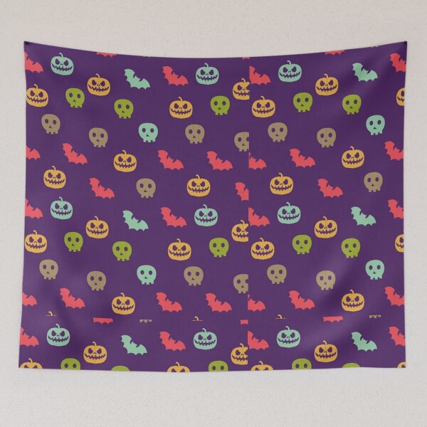 Item preview, Colorful Retro Halloween Skull Pattern on Purple designed and sold by Elite Wall Art.