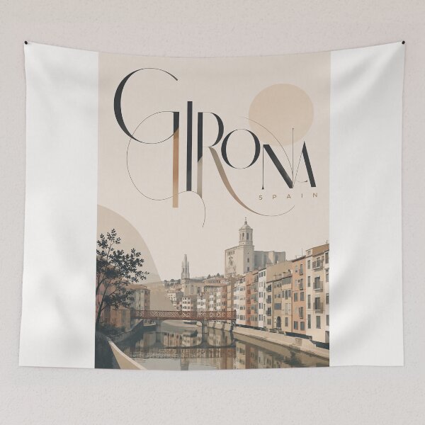 Item preview, Girona Spain Onyar River Old Town and Cathedral Skyline designed and sold by Places On Earth.