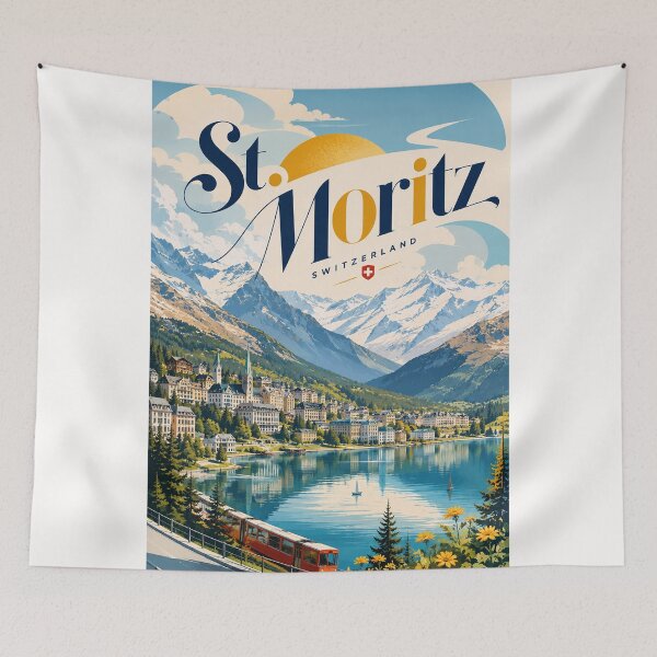 Item preview, St Moritz Switzerland Engadin Valley Alpine Lake and Railway designed and sold by Places On Earth.