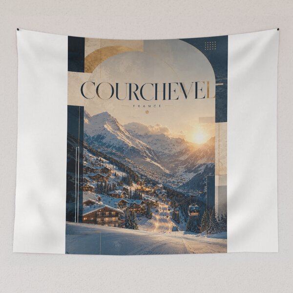 Item preview, Courchevel France Snowy Three Valleys Ski Village at Alpine Sunset designed and sold by Places On Earth.