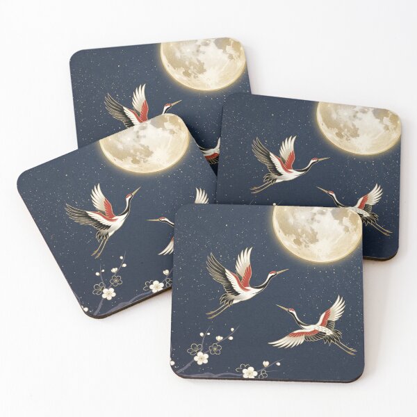 Item preview, Majestic Cranes and Glowing Full Moon Wa-Modern designed and sold by Hikariha Studio.