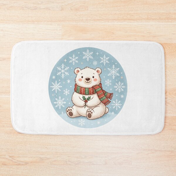 Item preview, Cute Winter Polar Bear with Scarf & Snowflakes designed and sold by larbimalki.