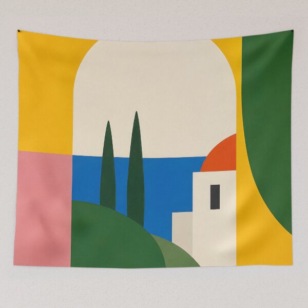 Item preview, Mediterranean Coastal Village – Colorful Geometric Landscape designed and sold by GutyzDesignsES.