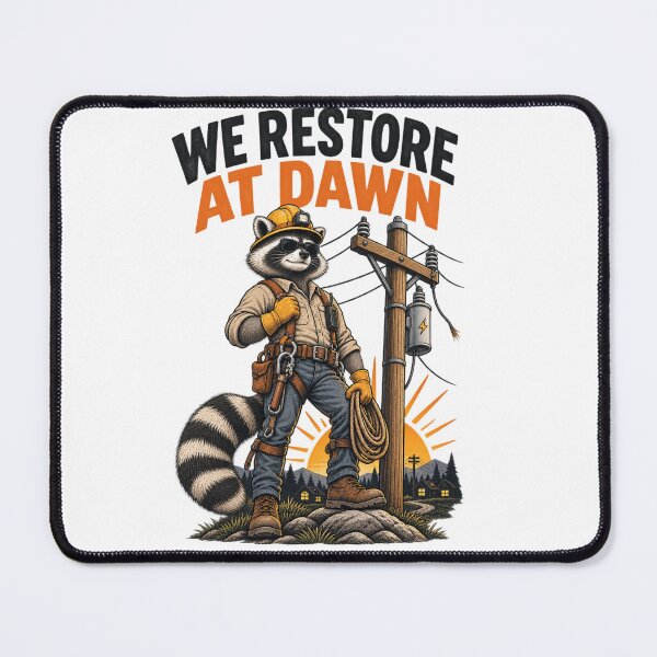 Item preview, Funny Lineman T-Shirt, We Restore At Dawn Power Lineman Raccoon Storm Humor, Electric Utility Worker Gift, Lineworker Graphic Tee designed and sold by OUICHA.