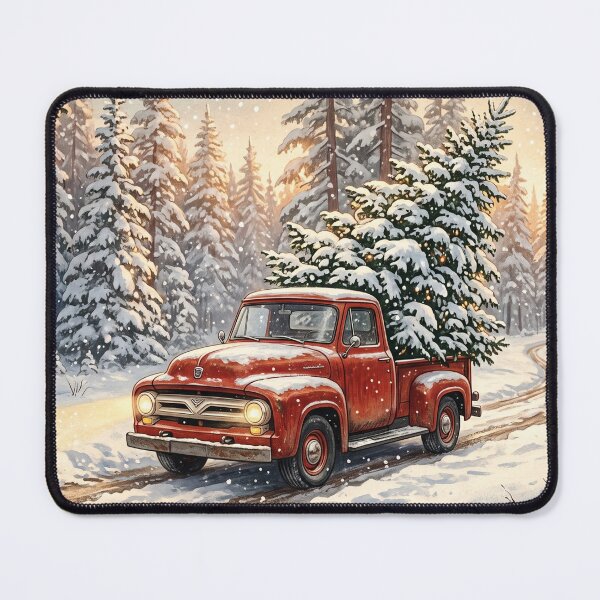 Item preview, Vintage Red Truck Christmas Tree Delivery in Snowy Forest designed and sold by larbimalki.