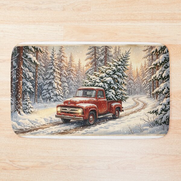 Item preview, Vintage Red Truck Christmas Tree Delivery in Snowy Forest designed and sold by larbimalki.