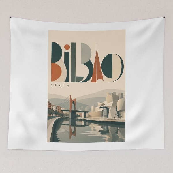 Item preview, Bilbao Spain with Guggenheim Museum and La Salve Bridge designed and sold by Aryabek.