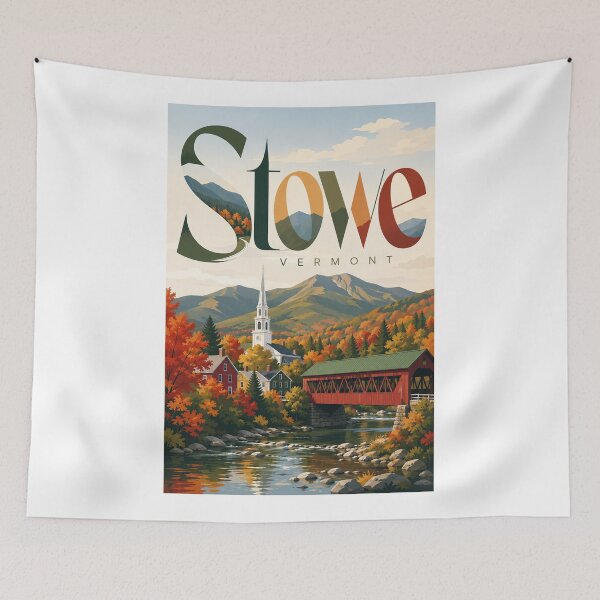 Item preview, Stowe Vermont with Green Mountains and New England Autumn designed and sold by Aryabek.