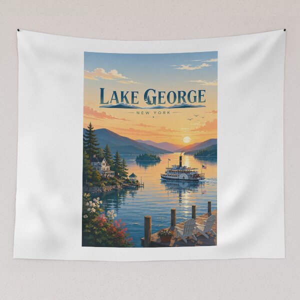 Item preview, Lake George New York Adirondack Mountains Sunset Steamboat designed and sold by Aryabek.