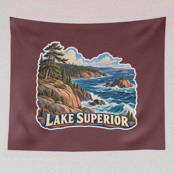 Item preview, Lake Superior Vintage Canadian Wilderness Great Lakes Prints designed and sold by PinUpPizzazz.