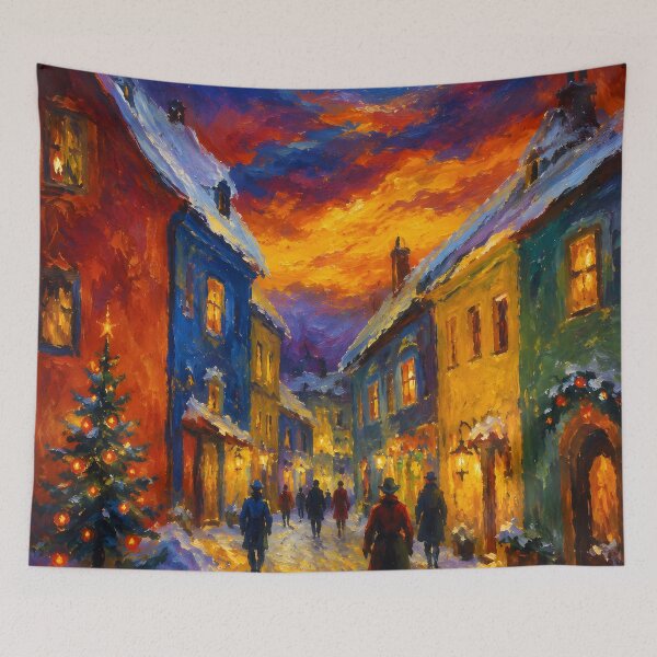 Item preview, Colorful Christmas Village Street on a Snowy Winter Night designed and sold by GutyzDesignsES.