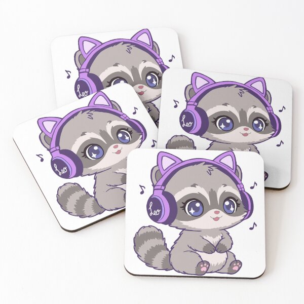Item preview, Cute Raccoon with Purple Headphones - Kawaii Music Raccoon designed and sold by BunnySoftArt.