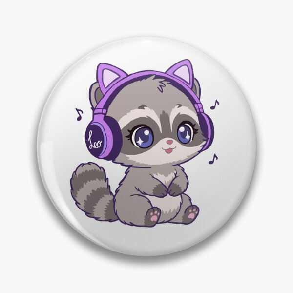 Item preview, Cute Raccoon with Purple Headphones - Kawaii Music Raccoon designed and sold by BunnySoftArt.