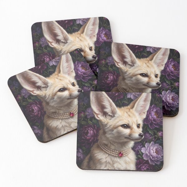 Item preview, Noble Fennec Fox with Pearl Ruby Necklace designed and sold by Real Beast Art.