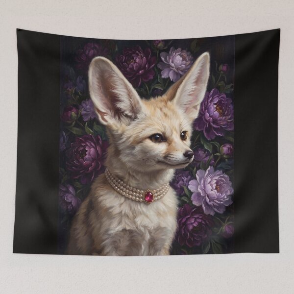 Item preview, Noble Fennec Fox with Pearl Ruby Necklace designed and sold by Real Beast Art.