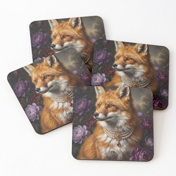 Item preview, Noble Red Fox with Ruby Pearl Necklace designed and sold by Real Beast Art.