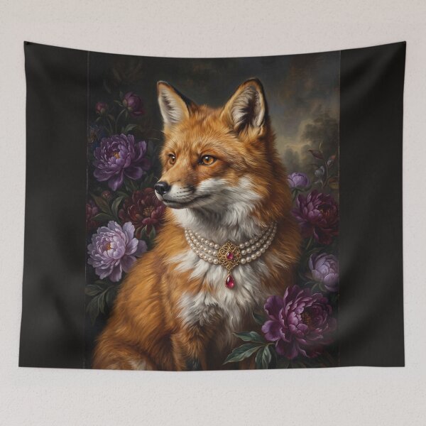 Item preview, Noble Red Fox with Ruby Pearl Necklace designed and sold by Real Beast Art.